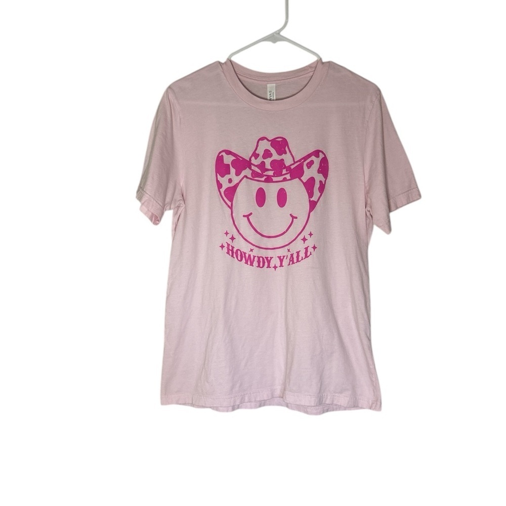 Bella Canvas Pink Short Sleeve Tee Smiley Design